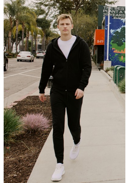 Erkek Siyah Standart Fit Normal Kesim 2 İplik Cepli Rahat Recycle Pamuklu Jogger Eşofman Altı modelleri