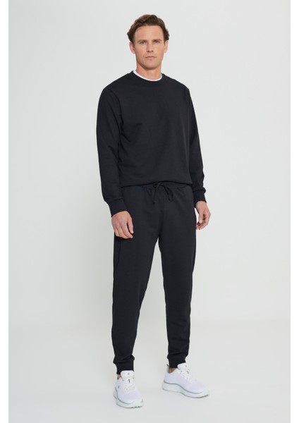 Erkek Siyah Standart Fit Normal Kesim 2 İplik Cepli Rahat Recycle Pamuklu Jogger Eşofman Altı indirimleri