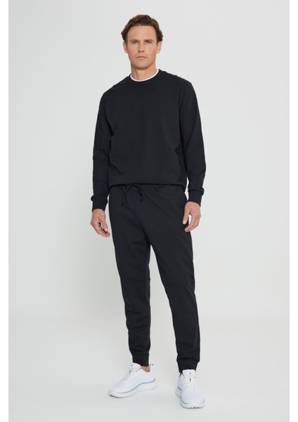 Erkek Siyah Standart Fit Normal Kesim 2 İplik Cepli Rahat Recycle Pamuklu Jogger Eşofman Altı
