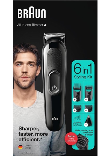 MGK3320 6’sı 1 Arada Sakal ve Saç Düzeltici – Ömür Boyu Keskin Bıçak, Kablosuz Kullanım, Siyah, Çoklu Başlık Seti