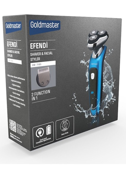 Kablosuz Islak/Kuru Tıraş Makinesi – Ultra Yakın ve Pürüzsüz Tıraş, Su Geçirmez, Dijital Ekran, Mavi