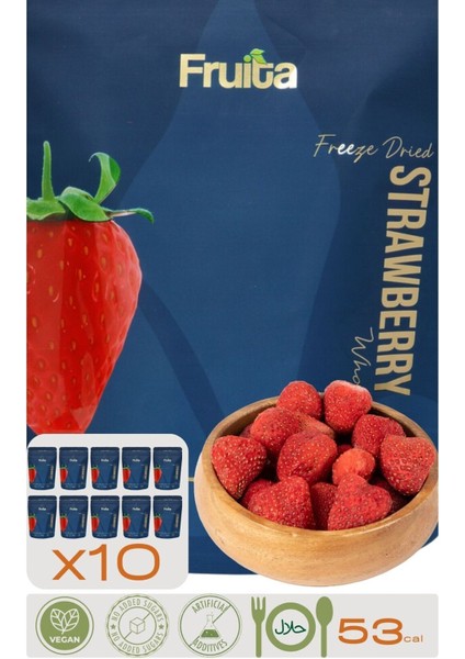 Bütün Çilek - Dondurularak Kurutulmuş Meyve 15 gr - 10'lu Paket Sağlıklı Atıştırmalık Freeze Dried