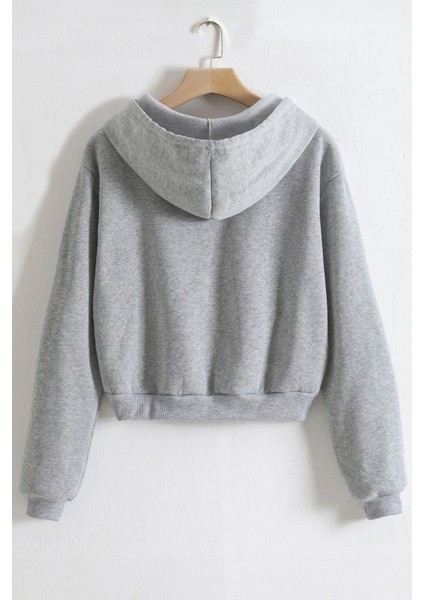 Kadın Pamuklu Crop Model Kanguru Cepli Sonbahar ve Ilkbahar Kapüşonlu Crop Sweatshirt fiyatları