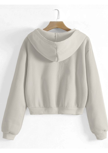 Kadın Pamuklu Crop Model Kanguru Cepli Sonbahar ve Ilkbahar Kapüşonlu Crop Sweatshirt fiyatları