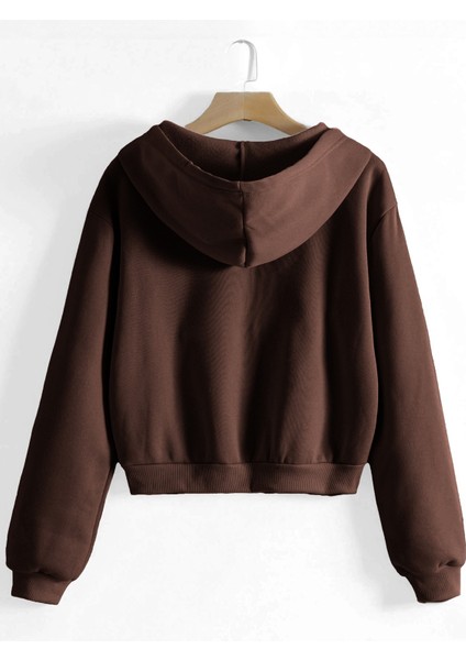 Kadın Pamuklu Crop Model Kanguru Cepli Sonbahar ve Ilkbahar Kapüşonlu Crop Sweatshirt fiyatları