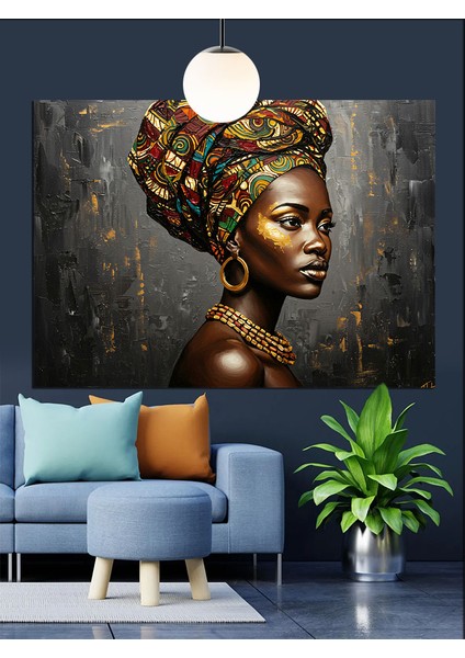 Renkli Başörtülü Afrikalı Kadın Dekoratif Kanvas - Mdf Ahşap Tablo