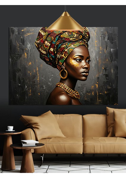 Renkli Başörtülü Afrikalı Kadın Dekoratif Kanvas - Mdf Ahşap Tablo fiyatları
