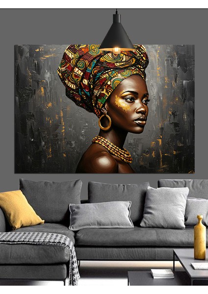 Renkli Başörtülü Afrikalı Kadın Dekoratif Kanvas - Mdf Ahşap Tablo modelleri