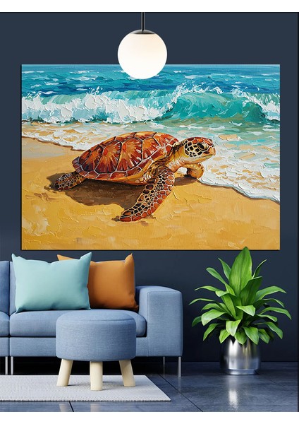 Sahilde Yürüyen Kaplumbağa Dekoratif Kanvas - Mdf Ahşap Tablo fiyatları