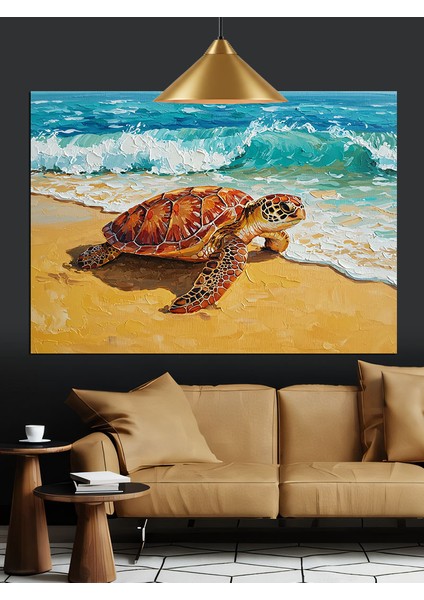 Sahilde Yürüyen Kaplumbağa Dekoratif Kanvas - Mdf Ahşap Tablo modelleri