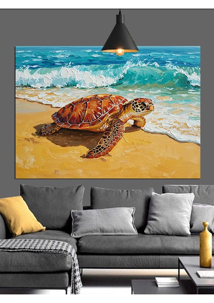 Sahilde Yürüyen Kaplumbağa Dekoratif Kanvas - Mdf Ahşap Tablo fırsatları