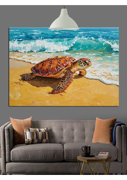 Sahilde Yürüyen Kaplumbağa Dekoratif Kanvas - Mdf Ahşap Tablo indirimleri