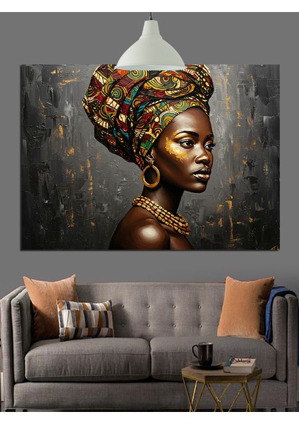 Renkli Başörtülü Afrikalı Kadın Dekoratif Kanvas - Mdf Ahşap Tablo fırsatları