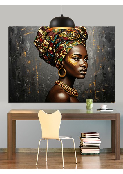 Renkli Başörtülü Afrikalı Kadın Dekoratif Kanvas - Mdf Ahşap Tablo indirimleri