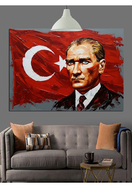 Türk Bayrağı Önünde Atatürk Dekoratif Kanvas - Mdf Ahşap Tablo modelleri