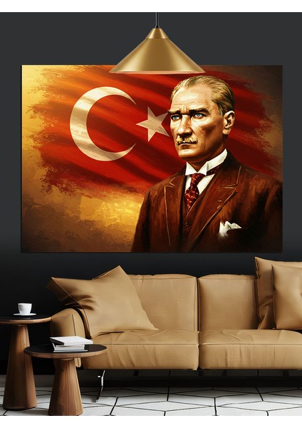 Kırmızı Fonlu Atatürk Portresi Dekoratif Kanvas - Mdf Ahşap Tablo fiyatları