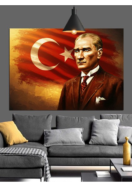 Kırmızı Fonlu Atatürk Portresi Dekoratif Kanvas - Mdf Ahşap Tablo modelleri