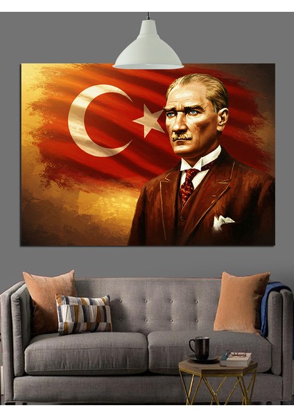 Kırmızı Fonlu Atatürk Portresi Dekoratif Kanvas - Mdf Ahşap Tablo fırsatları