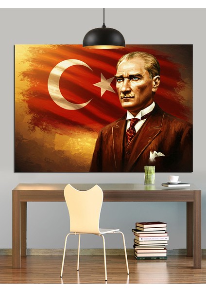 Kırmızı Fonlu Atatürk Portresi Dekoratif Kanvas - Mdf Ahşap Tablo indirimleri