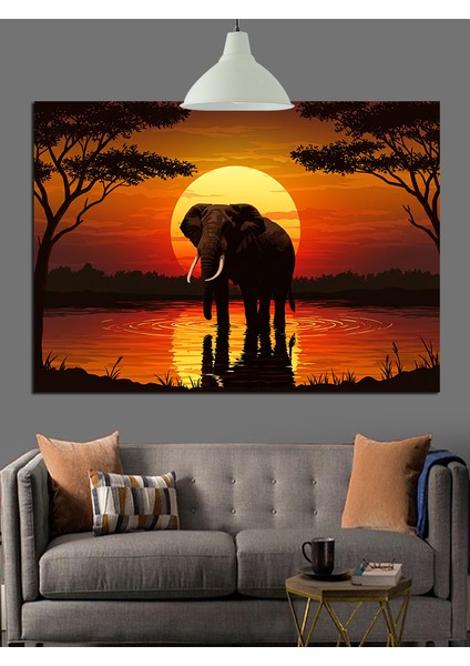 Gün Batımında Yalnız Fil Dekoratif Kanvas - Mdf Ahşap Tablo fiyatları