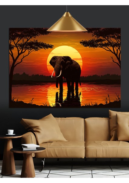 Gün Batımında Yalnız Fil Dekoratif Kanvas - Mdf Ahşap Tablo indirimleri