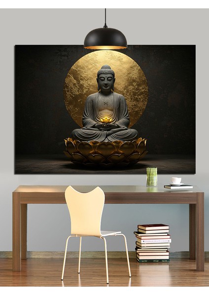 Altın Arka Planlı Meditasyon Buda Dekoratif Kanvas - Mdf Ahşap Tablo fiyatları