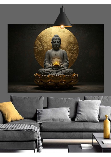 Altın Arka Planlı Meditasyon Buda Dekoratif Kanvas - Mdf Ahşap Tablo indirimleri