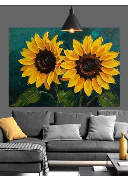 Sarı Ayçiçekleri Yakın Çekim Dekoratif Kanvas - Mdf Ahşap Tablo