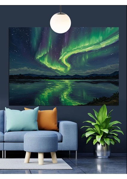 Gökyüzünde Kuzey Işıkları Dekoratif Kanvas - Mdf Ahşap Tablo