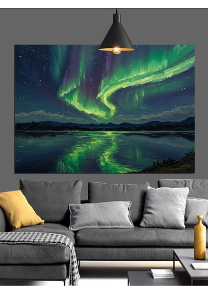 Gökyüzünde Kuzey Işıkları Dekoratif Kanvas - Mdf Ahşap Tablo modelleri