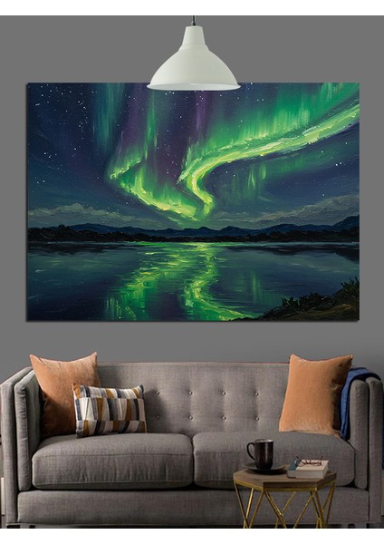 Gökyüzünde Kuzey Işıkları Dekoratif Kanvas - Mdf Ahşap Tablo fırsatları