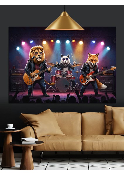 Sahnedeki Müzisyen Hayvanlar Dekoratif Kanvas - Mdf Ahşap Tablo