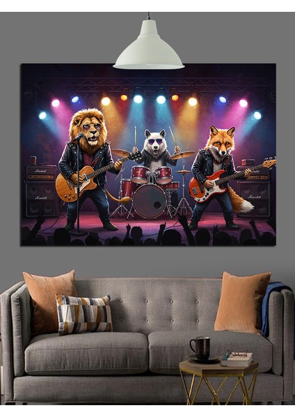 Sahnedeki Müzisyen Hayvanlar Dekoratif Kanvas - Mdf Ahşap Tablo modelleri