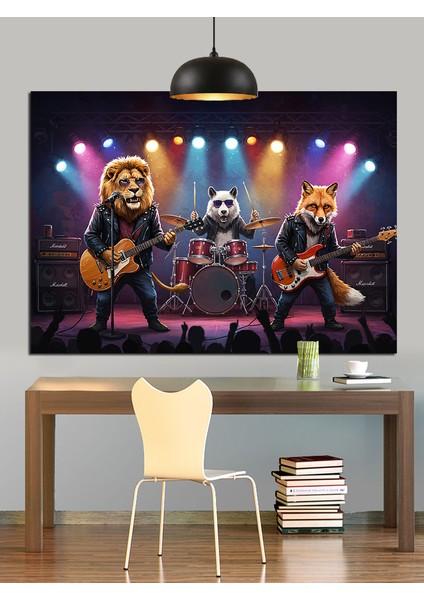 Sahnedeki Müzisyen Hayvanlar Dekoratif Kanvas - Mdf Ahşap Tablo fırsatları