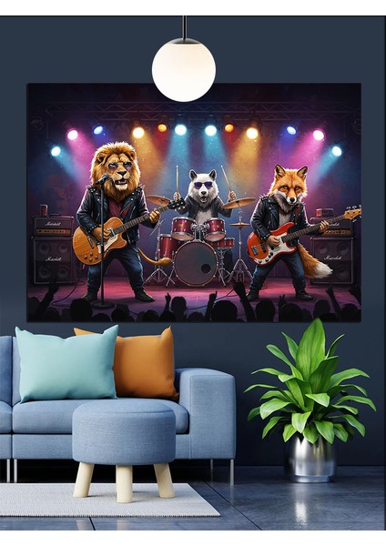 Sahnedeki Müzisyen Hayvanlar Dekoratif Kanvas - Mdf Ahşap Tablo indirimleri