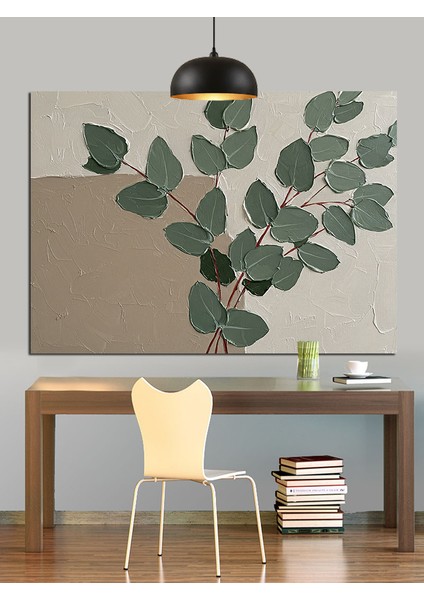 Beyaz Yapraklı Minimal Çizim Dekoratif Kanvas - Mdf Ahşap Tablo