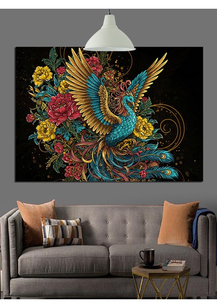 Renkli Tüyleri Mitolojik Kuş Dekoratif Kanvas - Mdf Ahşap Tablo