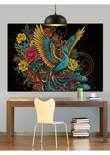 Renkli Tüyleri Mitolojik Kuş Dekoratif Kanvas - Mdf Ahşap Tablo fiyatları