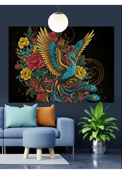 Renkli Tüyleri Mitolojik Kuş Dekoratif Kanvas - Mdf Ahşap Tablo modelleri