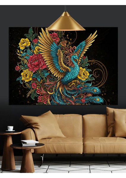 Renkli Tüyleri Mitolojik Kuş Dekoratif Kanvas - Mdf Ahşap Tablo fırsatları