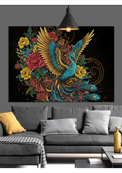 Renkli Tüyleri Mitolojik Kuş Dekoratif Kanvas - Mdf Ahşap Tablo indirimleri