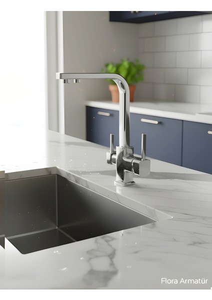 3 Yollu Arıtmalı Krom Kare Mutfak Bataryası – Pirinç Gövde fiyatları