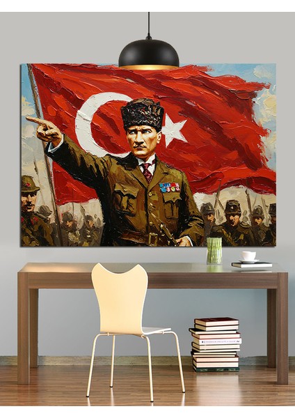 Askeri Üniformalı Atatürk Portresi Dekoratif Kanvas - Mdf Ahşap Tablo