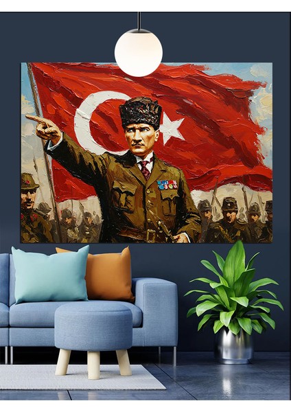 Askeri Üniformalı Atatürk Portresi Dekoratif Kanvas - Mdf Ahşap Tablo fiyatları