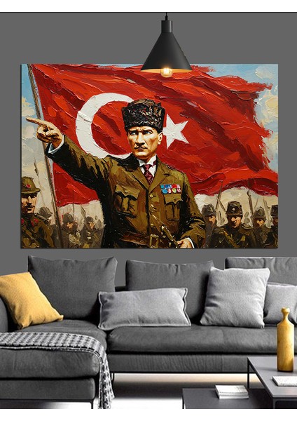 Askeri Üniformalı Atatürk Portresi Dekoratif Kanvas - Mdf Ahşap Tablo fırsatları