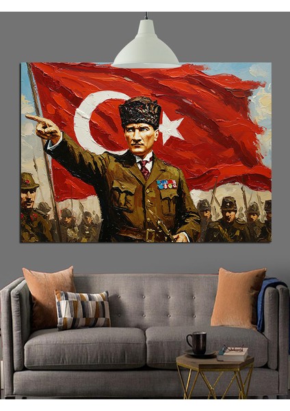 Askeri Üniformalı Atatürk Portresi Dekoratif Kanvas - Mdf Ahşap Tablo indirimleri