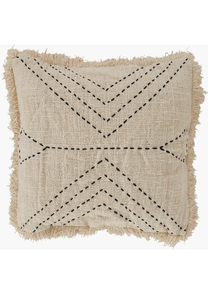 Natural Keten Nakış Desenli Kare Kırlent A