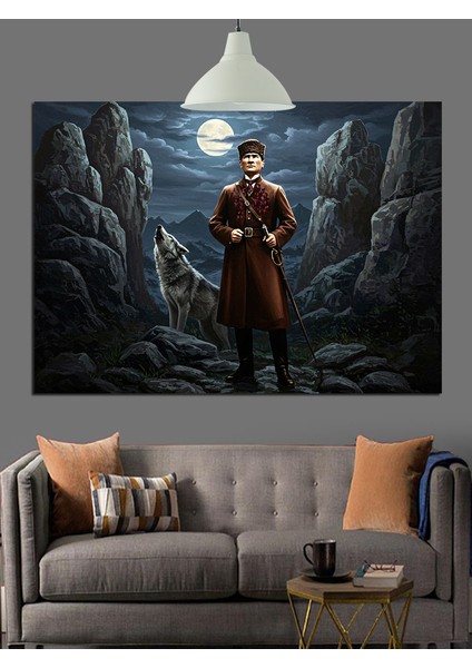 Kayalıklar Arasında Atatürk Silüeti Dekoratif Kanvas - Mdf Ahşap Tablo