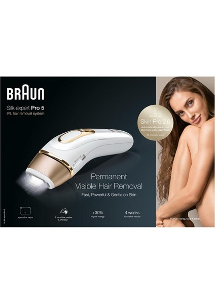 Silk Expert Pro 5 IPL Epilasyon Cihazı – 400.000 Atım, Cilt Temas Sensörlü, Beyaz, Tasarım Çantalı, Yüz ve Vücut Kullanımına Uygun