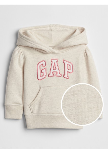 Kız Bebek Bej Gap Logo Kapüşonlu Fleece Sweatshirt